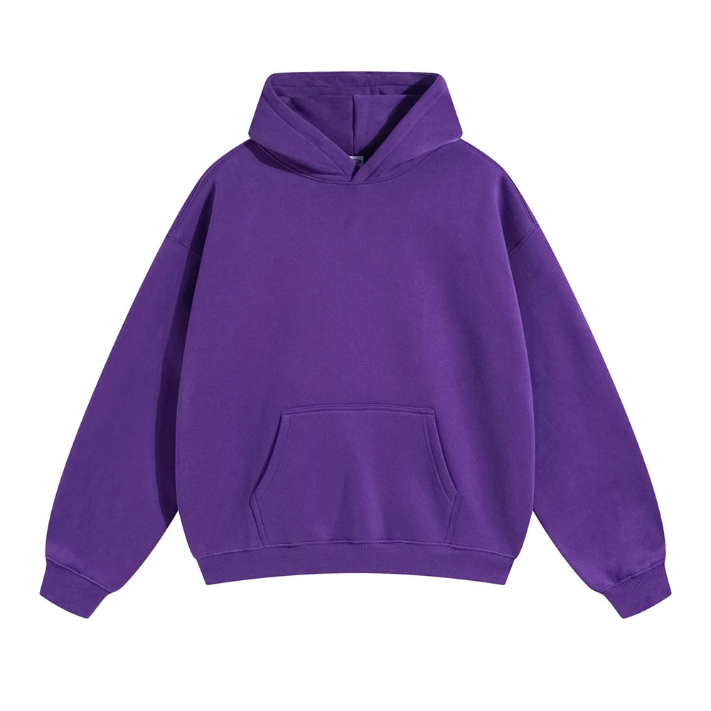 Thick 350gsm Fleece Hooded Hoodies For Men Unisex Winter Oversized Loose Basic Solid Sweatshirts Pullovers Coats HY0631