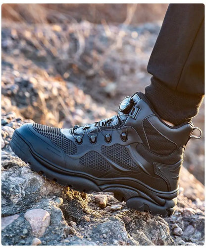 Construction Work Boots Men Steel Toe Safety Shoes Rotated Button Anti-smash Puncture Proof Sneakers Man High Top Security Boot