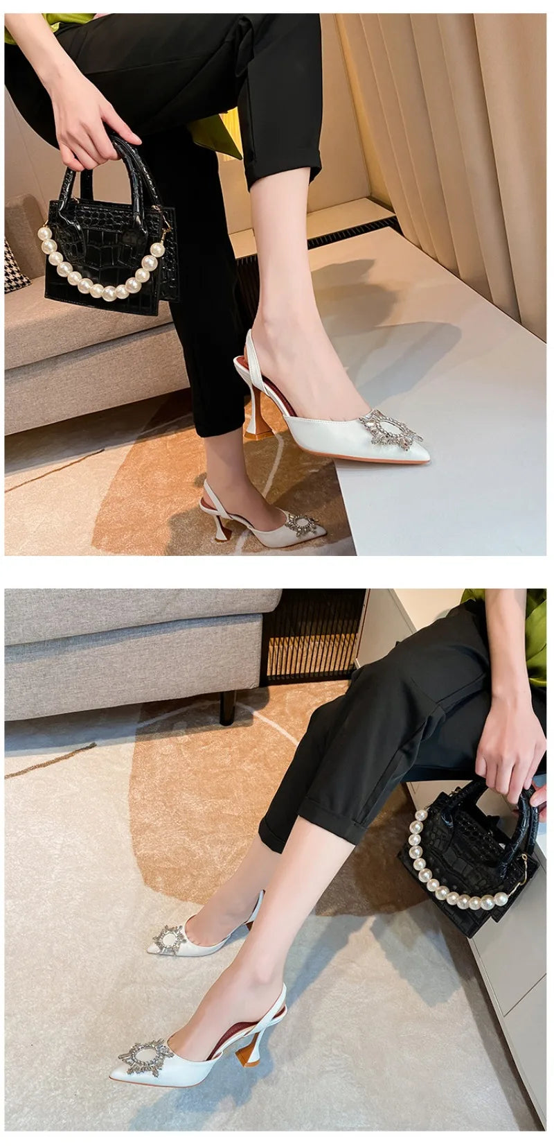 Women's Sandals 2026 New Sun Button Water Diamond Pointed High Heels Fashionable Banquet Wine Glass and Baotou Sandals