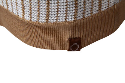 2025 Men's Striped Mesh Polo Shirt - Breathable Contrast Panel Knit Top with Turn-Down Collar