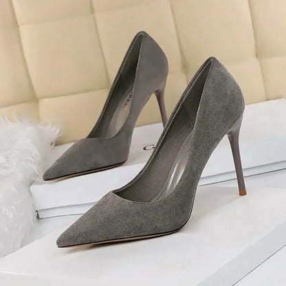Women 9cm High Heels Daily Party Colorful Suede Pumps Female Scarpins Stiletto Evening Banquet Red Yellow Shoes Plus Size 34-43