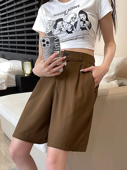 Large Size Women Summer Casual Suit Shorts Lady Comfortable Office Work Wide Leg Short Pants Female Daily Baggy Versatile Pants