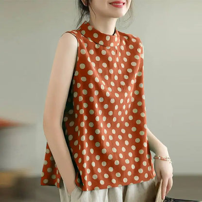 Women Dots Tank Tops 2024 Summer Sleeveless Camis Blouse Korean Fashion Round Neck Shirt Casual Loose Round Neck Tunics