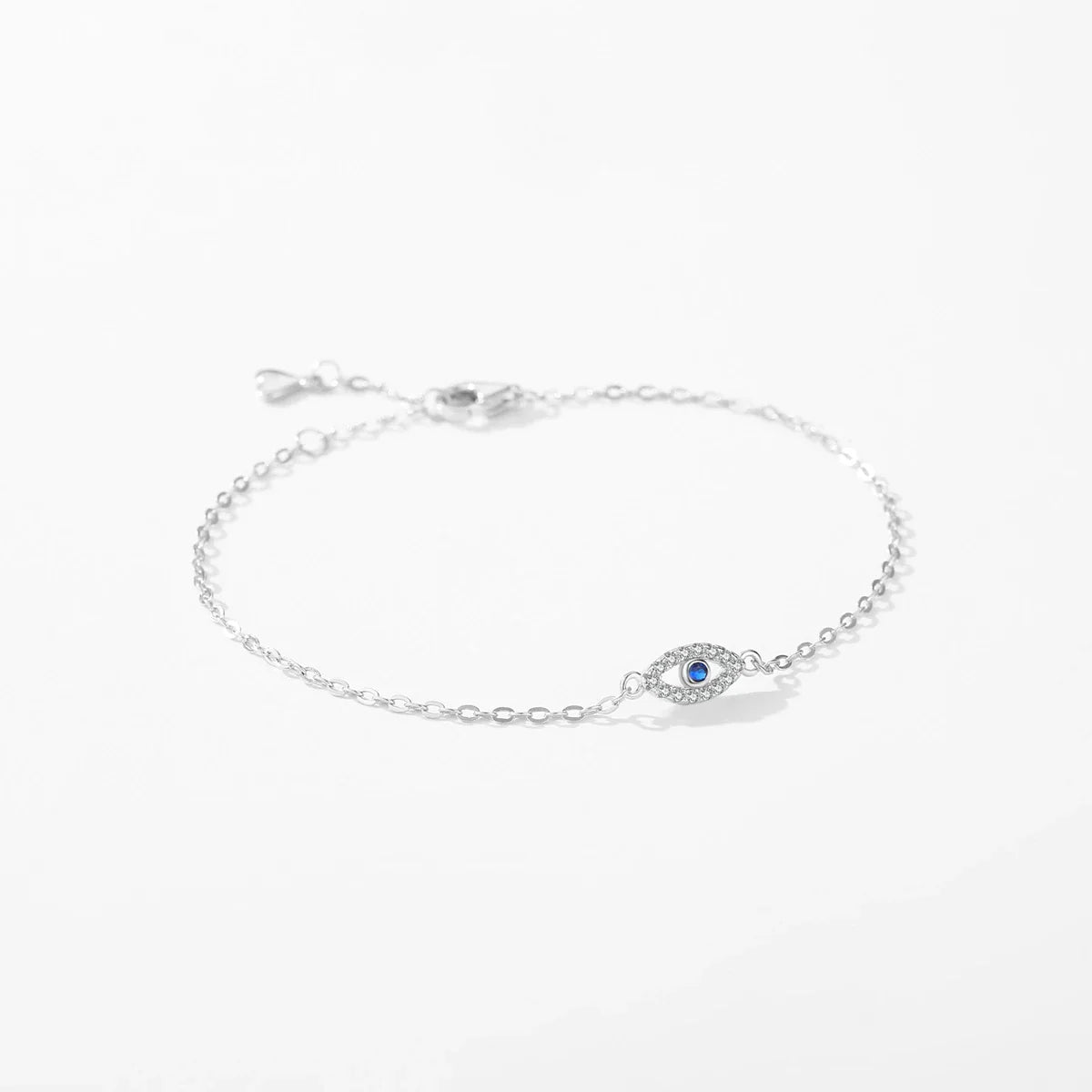 925 Sterling Silver Delicate Lucky Blue Eye Adjustable Bracelet Simple Chain Link For Women Pave Setting CZ Fine Jewelry