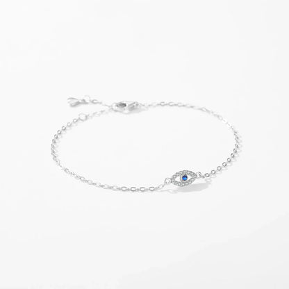 925 Sterling Silver Delicate Lucky Blue Eye Adjustable Bracelet Simple Chain Link For Women Pave Setting CZ Fine Jewelry
