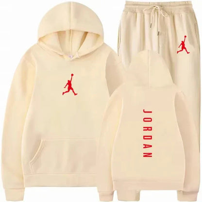 Men's pullovers for autumn and winter, solid-color hoodie + stretch waist jogging pants two-piece set, fashionable outdoor casua
