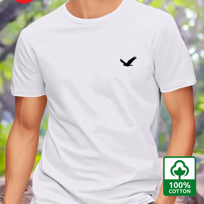 Men's Summer 100% Cotton Eagle Graphic Printed Fashion Sports and Leisure Loose Round Neck Short Sleeve T-shirt Top