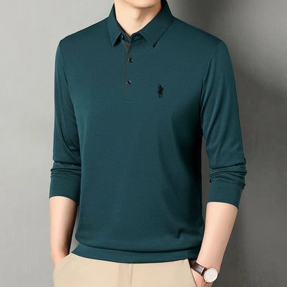 Spring and Autumn Pure Cotton Men's Long Sleeve Collar T-shirt Business Casual Fashion Comfortable Versatile Polo Shirt