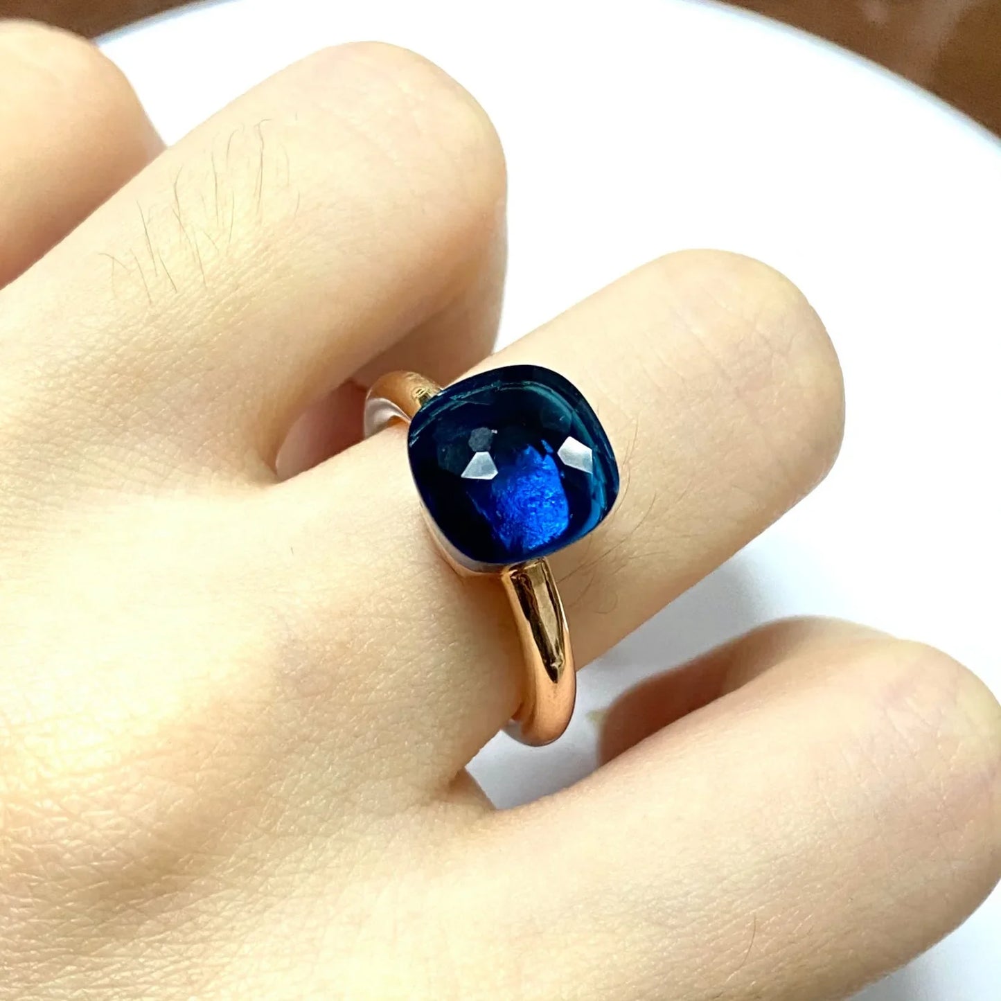 Stylish Purple Crystal Rose Gold Plated Candy Ring 30 Colors Simple Candy Color Jewelry Gift for Women Valentine's Day