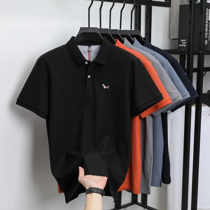 100% pure cotton men's classic dog polo shirt, business casual, sweat absorbing, breathable, daily use, short sleeved T-shirt