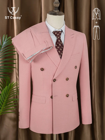 Elegant brown Double Breasted Suit Set 2 Piece Business Wedding Outfit Classic Stylish Blazer Pants Modern Trendy
