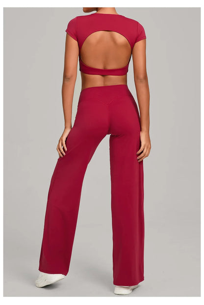 Tight-Fitting Backless Yoga Quick-Drying Straight-Leg Pants Sports Fitness Running Two-Piece Set for Women Gym Workout Yoga Suit