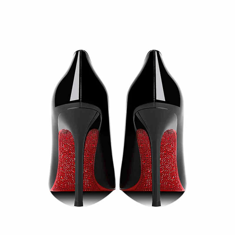 Women's heels 2025 New Luxury Brand Pumps Red Bottom Pointed Toe Rhinestone High Heels Elegant Stiletto Party Prom Ladies Shoes