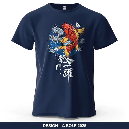 Dragon Gate Leap Printed Men's T-Shirt 100% Cotton Oversized Carp Good Luck Graphic Tees for Women Tops Tees Streetwear