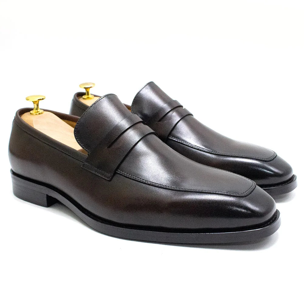 Men's Genuine Leather Penny Loafers Italian Design Luxury Classic Wedding Formal Office Business Dress Shoes