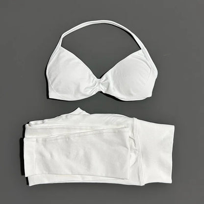 2 Piece Sports Set Women Yoga Backless Halter Bra High Waist Scrunch Seamless Pants Sport Suit Gym Sportswear Workout Set