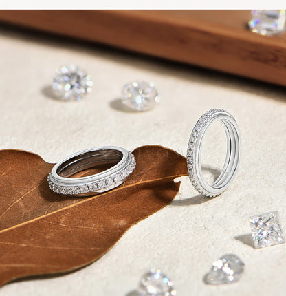 Hot Moissanite Rotating Rings for Women Men 925 Sterling Silver Fidget Anxiety Ring Versatile Daily Wear Simple Jewelry