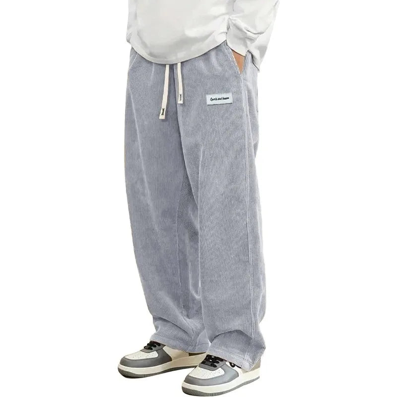 New Mens Corduroy Casual Pants Fashion Loose Fit Baggy Pants Straight Sweatpants Elastic Waist Drawstring Outdoor Streetwear
