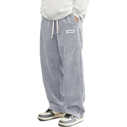 New Mens Corduroy Casual Pants Fashion Loose Fit Baggy Pants Straight Sweatpants Elastic Waist Drawstring Outdoor Streetwear