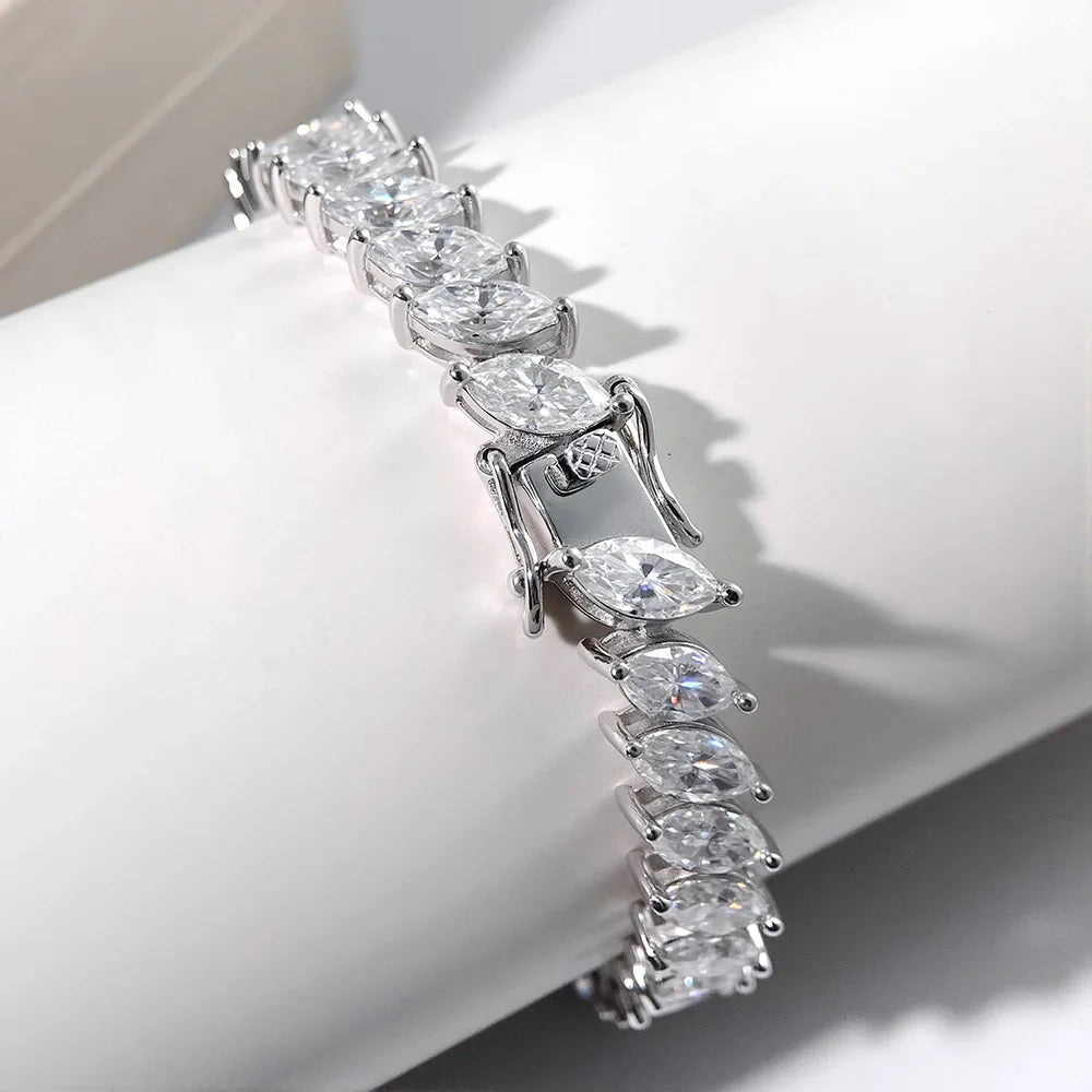 4x8MM D Color Marquise Cut Moissanite Bracelet 100% 925 Sterling Silver For Women Wedding Party Fine Jewelry