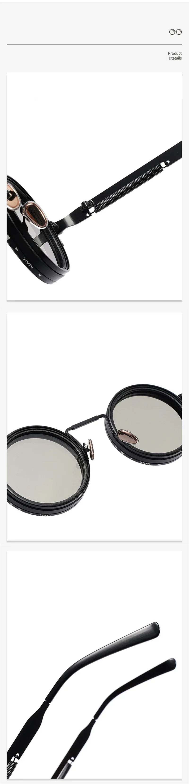 Metal Round Punk ND9-level Adjustable Dimming Sunglasses Women Polarized UV400 Fashion Men Outdoor Sun Glasses