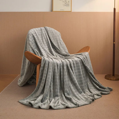 Luxury Grid Coral Velvet Blanket - Soft Fluffy Plush Throw, Thickened Warm for Sofa & Air-Condition Room, Flannel Back