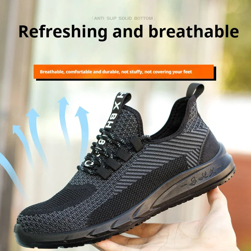 Breathable Work Sneakers Men Safety Shoes Construction Steel Toe Work Shoes Safety Boots Men's Puncture Proof Summer Work Shoes
