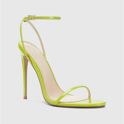New Red High Heel Sandals with Women's Thin Heel, Metal Leather Strap, Black Sexy, Open toed Style, Foot Ring33-46