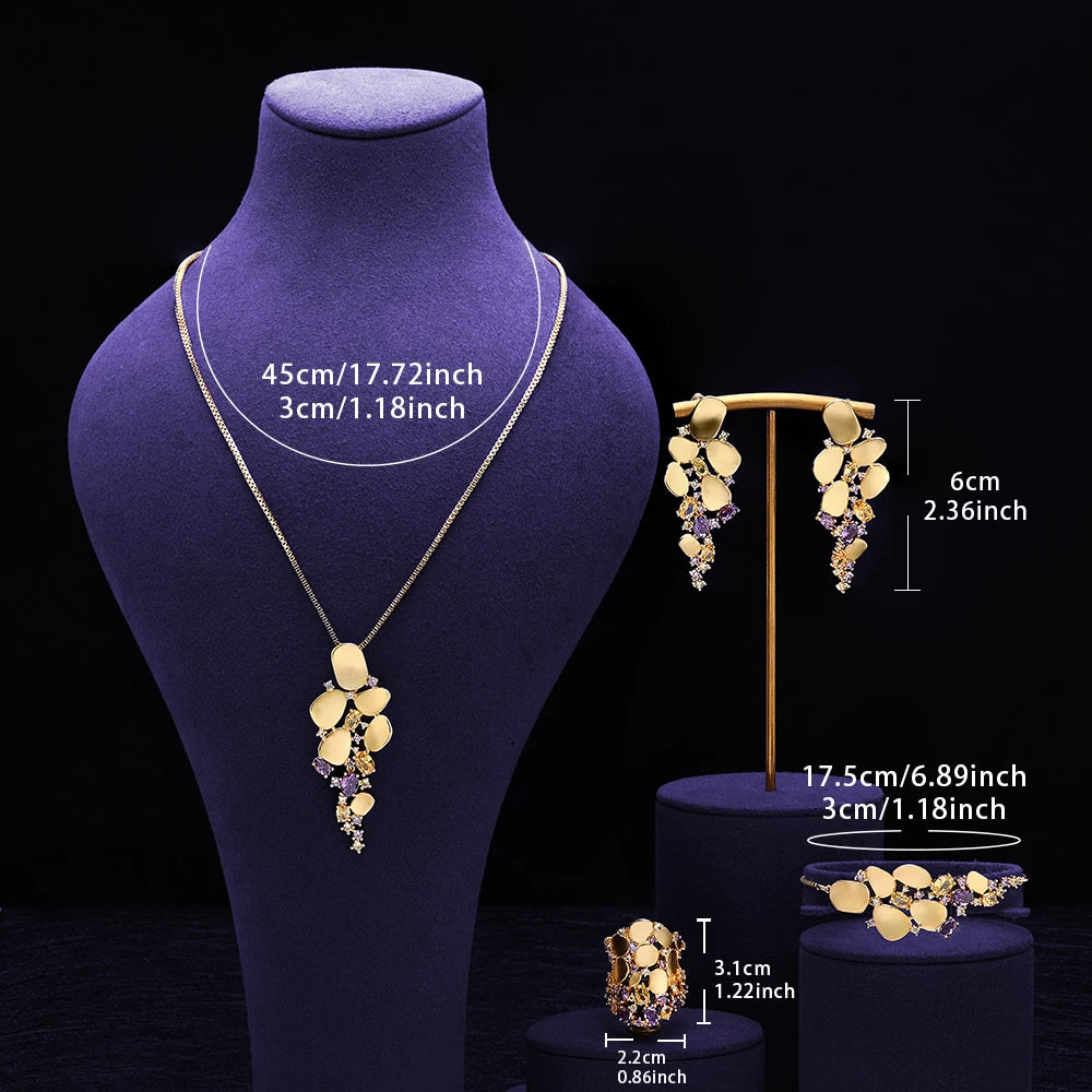 Trendy Link Chain Pendant Necklace Earring Set Gold Plated Cubic Zirconia Jewelry Sets Dubai Nigeria Women Wedding Accessories