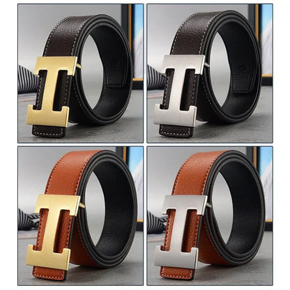 2026 New Casual Men's Belt High Quality Designer Genuine Second Cow Leather Belts Strap Male Metal Smooth Buckle Fashion
