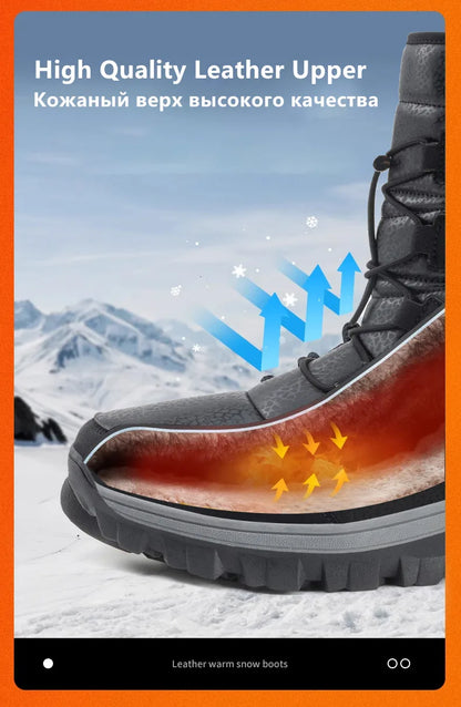New Warm Men Plush Snow Boots High Top Winter Men's Boots Waterproof Winter Motorcycle Boots Outdoor Anti-Slip Men Hiking Boots