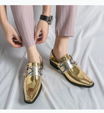 Pink Mens Patent Leather Shoes Designer High Quality Pointed Chelsea Formal Shoes Man Dress Wedding Party Shoes Men