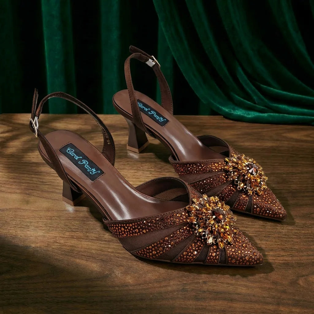 2026 Elegant Purple Color Women's Heels Shoes Bag Set Rhinestone Embellished Designer HAND CRAFTED UPPER Shoes for Special Event