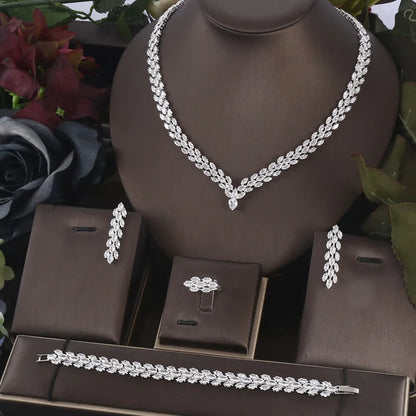4pcs Bridal Zirconia Full Jewelry Sets For Women Party, Luxury Dubai Nigeria CZ Crystal Wedding Jewelry Sets