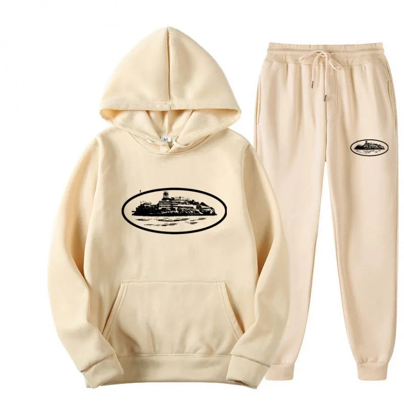 Loose Unisex Fleece-lined Printed Sweatshirt Hoodie Set Devil Prisoner Pattern New Female Casual Comfortable T