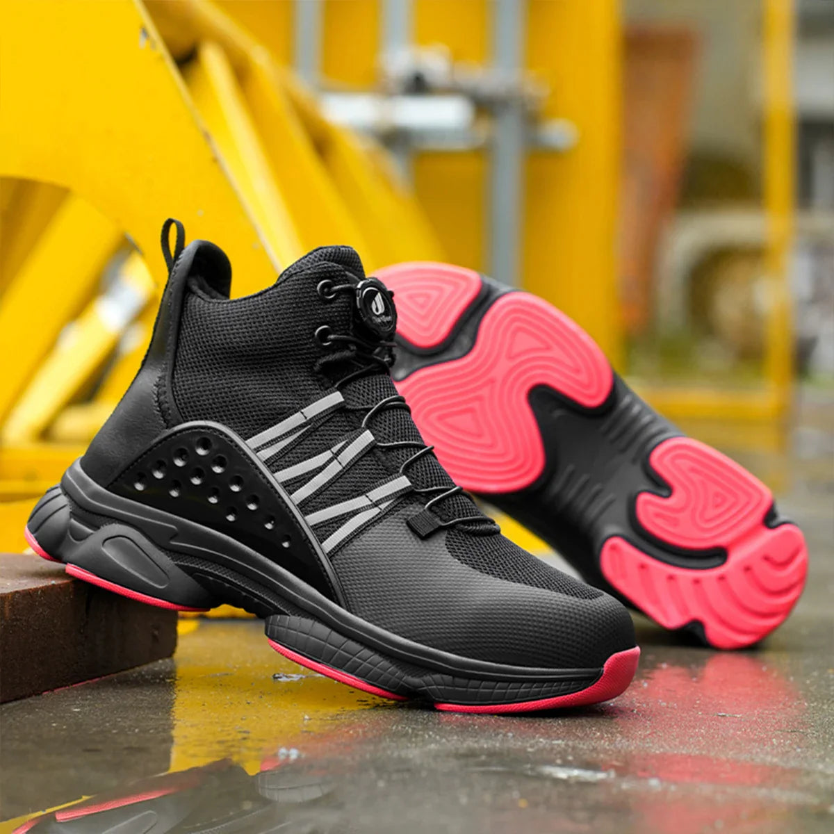 Rotating Button Steel Toe Shoes for Men Lightweight Anti-smash Steel Toe Indestructible Work Boots Construction Safety Shoes