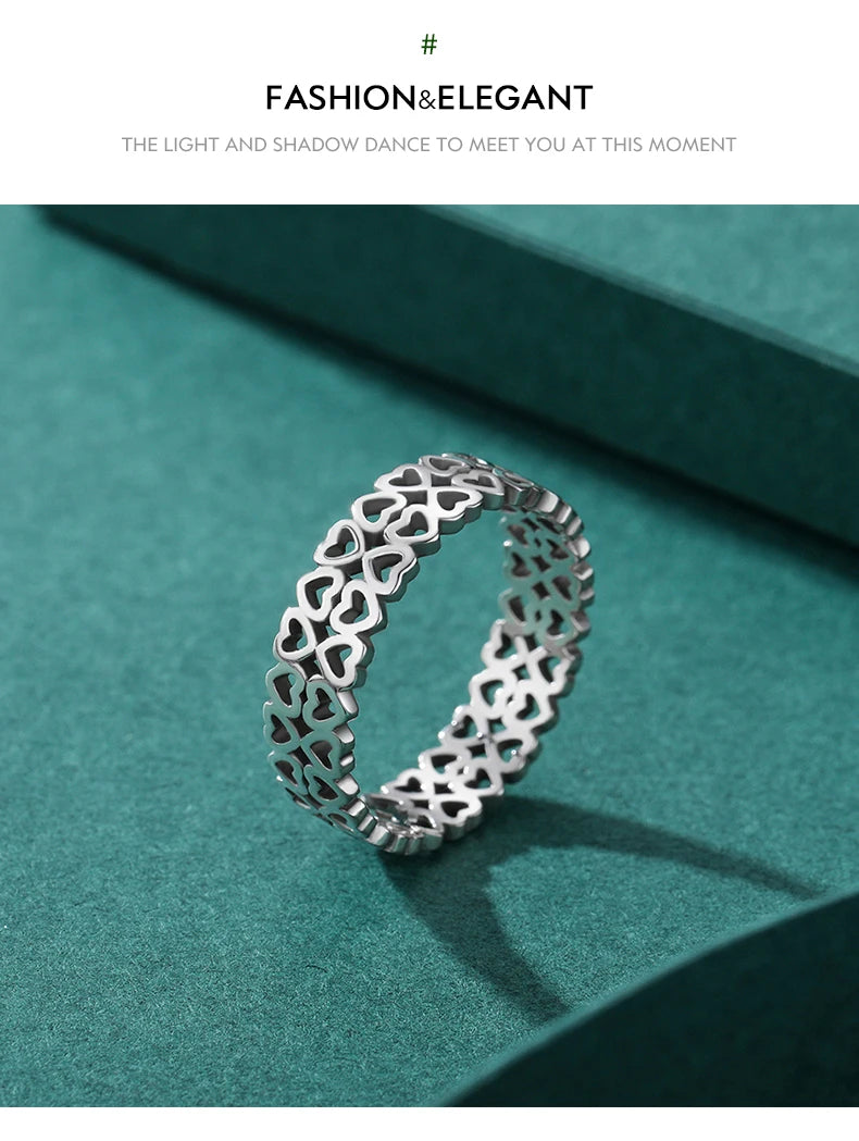 Vintage 925 Sterling Silver Hollow Out Heart To Heart Simple Style Stacking Rings For Women Fine Jewelry