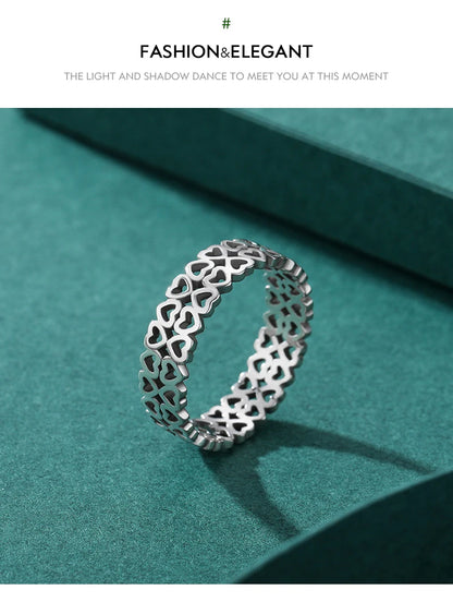 Vintage 925 Sterling Silver Hollow Out Heart To Heart Simple Style Stacking Rings For Women Fine Jewelry