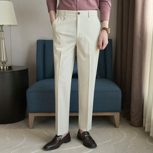 Spring Summer Korean Style Suit Pants Men Solid Color Slim Fit Smart Casual Suit Trousers Mens Youthful Vitality Full Length