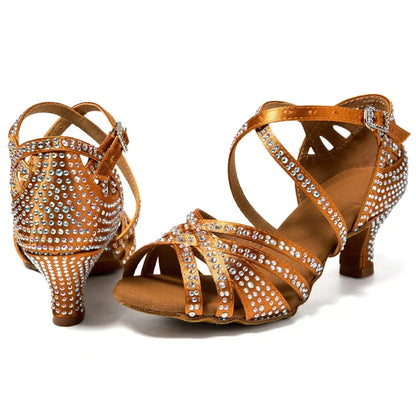 Women Latin Dance Shoes Latin Salsa Girl Dancing Shoes Black Shiny Ballroom Dance Shoes For Girls Ladies