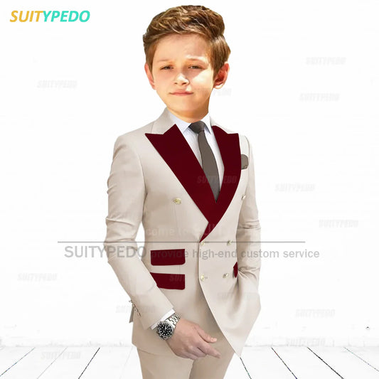Boys’ Two-Piece Single-Button Suit in Solid Colors for Weddings