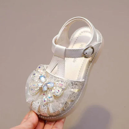 New Summer Children Crown Sandals Wedding Party Girls Bowknot Pearl Shoes Sweet Elegant Kids Causal Flat Sandals