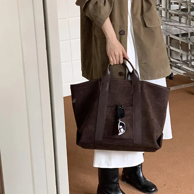 Vintage Suede Large Capacity Handbag Simple All-match Fashion Tote Bags Design Casual Top Handle Shoulder Bag For Women