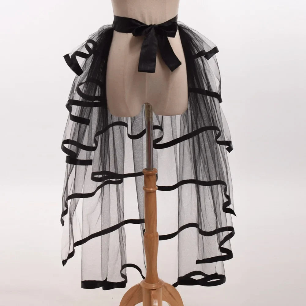 Women Punk Puffy Ruffle Tutu Bustle Skirts Sexy Steampunk Cocktail Party Tie-on Overskirt Gothic Tulle Skirt for Female