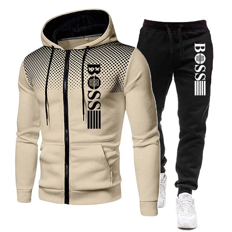 2026 New Men's zippered hoodie + Casual Pants Set for Autumn and Winter fashion Fitness and Warm sportswear Two-piece set