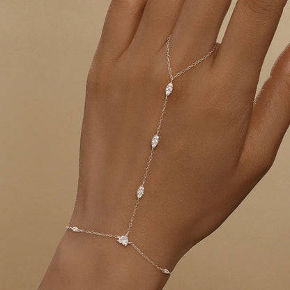 5A Zircon Finger Ring Chain Bracelets Horse Eye Lucky Clover Lab diamond Bracelet for Women Adjustable 925 Silver Jewelry
