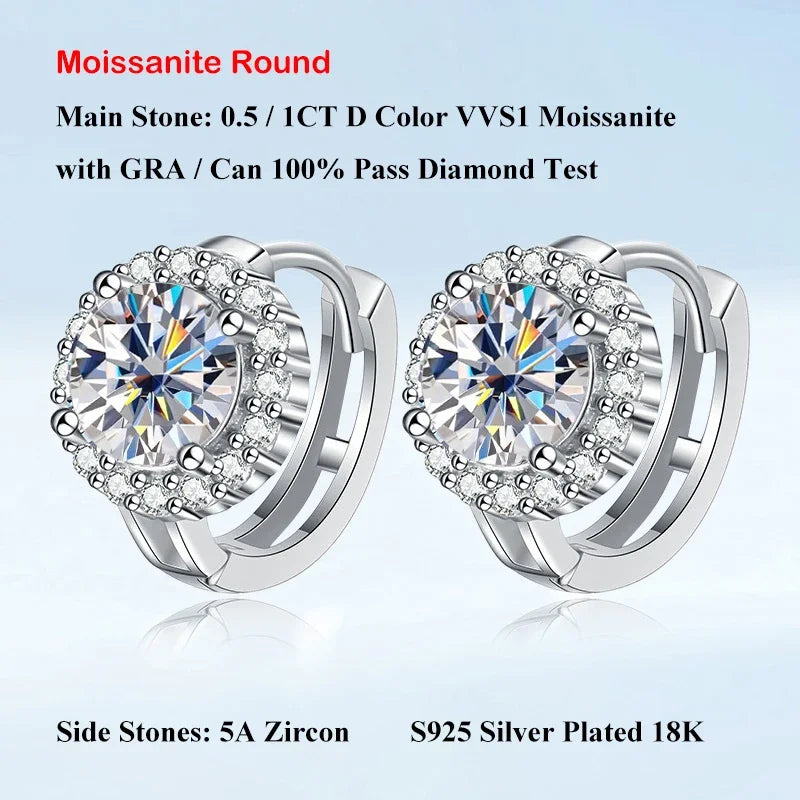 New In 1-2cttw D Color Moissanite Hoop Earrings for Women S925 Silver Party Small Ear Buckle Wedding Earring Wholesale