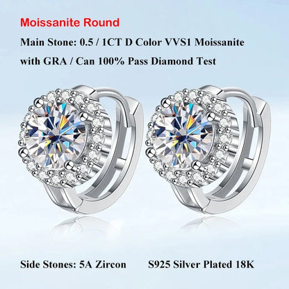 New In 1-2cttw D Color Moissanite Hoop Earrings for Women S925 Silver Party Small Ear Buckle Wedding Earring Wholesale