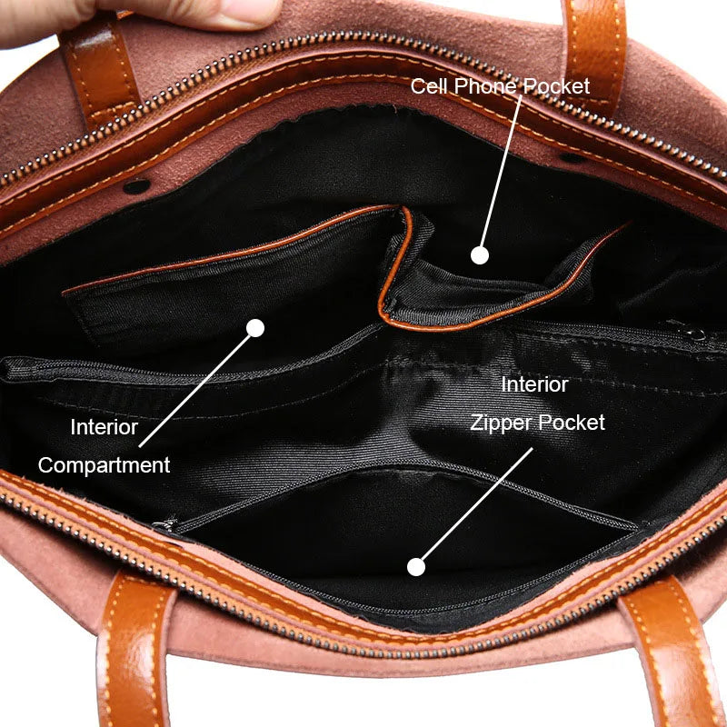 Women Genuine Leather Shoulder Bags Retro Fashion Designer Bag Large Capacity Female Versatile Tote Bag Portable Phone Bag Girl