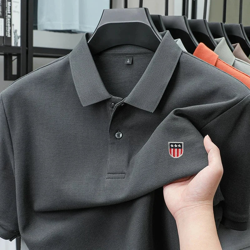 Luxury men's polo shirt brand embroidered short sleeved 100% cotton business casual skin friendly breathable summer new T-shirt